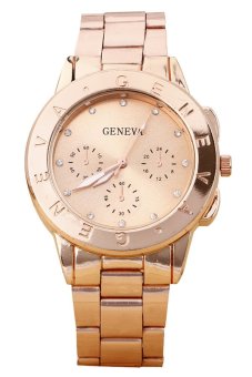 Sanwood® Unisex Geneva Rhinestone Dial Alloy Quartz Wrist Watch Rose-Golden  