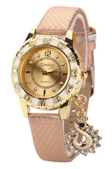 Sanwood® Women's Snakeskin Gold Plated Mesh Peacock Rhinestone Wrist Watch Pink  