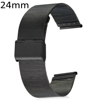 SH 24mm Men Women Stainless Steel Mesh Watch Strap Folding Clasp with Safety Bracelet Black - intl  