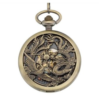 shangqing 2016 Retro Punk Watches Men Women Necklace ChainMechanical Dragon and Phoenix hollow Pendant Pocket Quartz Watch(Yellow) - intl  