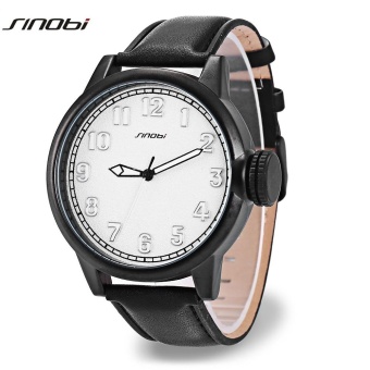 Sinobi 9608 Male Quartz Watch Leather Band Luminous Pointer Large Dial Wristwatch - intl  