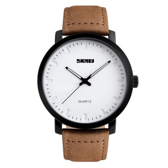 SKMEI 1196 Casual Men's Watches Leather Waterproof Simple Design Fashion Quartz Watch (brown)  