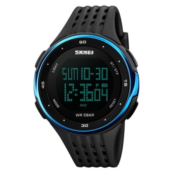 SKMEI 50 m tahan air LED Digital jam tangan sport pria tali PU wanita nonton laki-laki kolam elektronik jam tangan asli 1219 (hitam biru) - International  