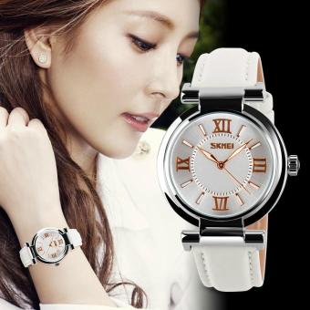 SKMEI 9075 Fahsion Women's Leather Watch Quartz Watch Waterproof Digital Wristwatch White - intl  