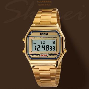 SKMEI Casual Men Stainless Strap Watch Water Resistant 30m Jam Tangan Classic Tali Stainless Steel DG1123 - Gold  