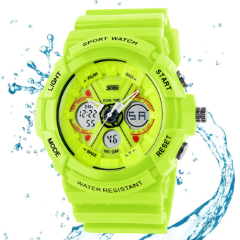 SKMEI Dual Time Display Waterproof Sports Watch Men Women Digital Analog EL Backlight PU Bracelet Outdoor Watch (Green) - intl  