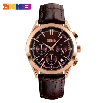 SKMEI Men Quartz Watches Luxury Fashion Casual Wristwatches 30M Water Resistant Complete Calendar Leather Band Watch Man - intl  