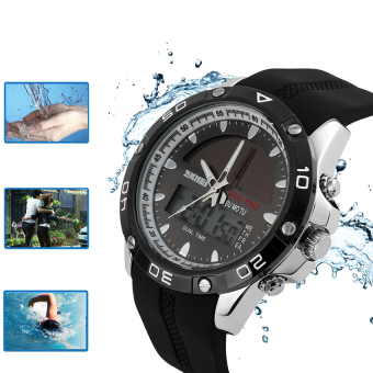 SKMEI Men Solar Power Sport Watches Waterproof Digital Analog Outdoor Mountain Climbing Diving Camping Watches (Black+Silver)  