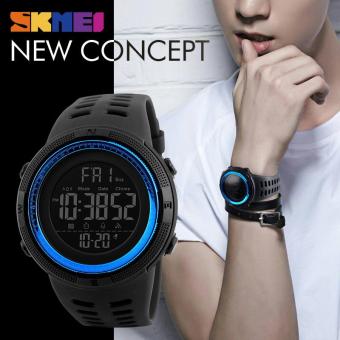 SKMEI Men Sports Watches Countdown Double Time Watch Alarm Chrono Digital Wristwatches 50M Waterproof Watches 1251 - Black Blue - intl  