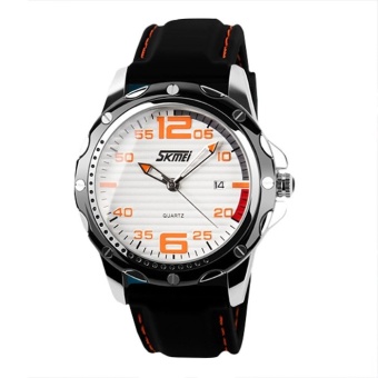 SKMEI Men's Waterproof Silicone Strap Wrist Watch - White+Orange 0992 - intl  