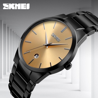 SKMEI New Fashion Casual Men's Brand Steel Waterproof Quartz Wristwatches-Gold(9140) - intl  