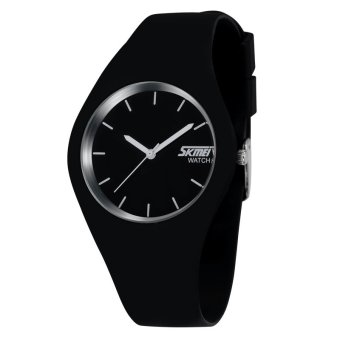 SKMEI Unisex Lovers Waterproof Silicone Strap Wrist Watch -Black+White 9068 - intl  