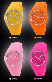 SKMEI Unisex Lovers Waterproof Silicone Strap Wrist Watch -Rose Red 9068 - intl  