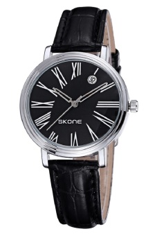 SKONE Woman Rome Style Hollow Hands Leather Strap Ladies Quartz Watches(Black)  