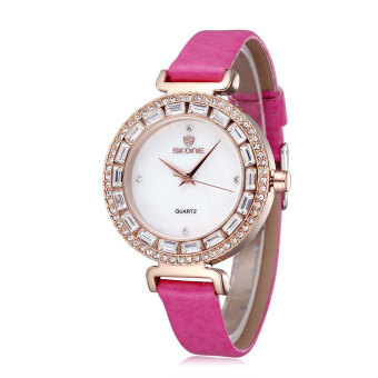 Skone women Christmas gift Ladies Dress Quartz Watch Bracelet waterproof wristwatch rose red  