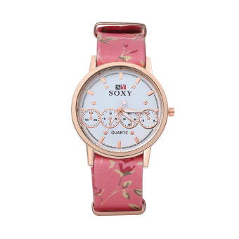 SOXY Flower Leather Watch Casual Collocation Wrist Watch Women (Pink) - Intl  