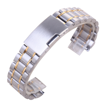 Stainless Steel Silver + Gold Replacement Wrist Watch Band Bracelet Watchband with Fold-over Clasp for 20mm Watch Lug - Intl  