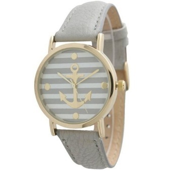 Striped Anchor Style Leather Watch Grey - intl  