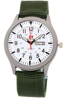 Swiss Army 7826 Man Jam Tangan Pria - Strap Kanvas -Hijau Army  