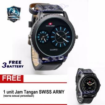 Swiss Army BOGOF SA 0066 Dual Analog - Jam Tangan Pria - Kulit Hitam Variasi Biru (Bonus SA 0063/64/65)  