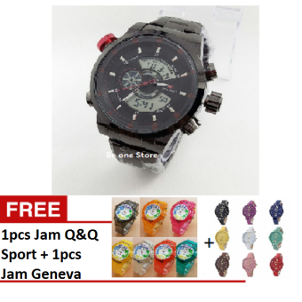 Swiss Army Dual Time - Jam Tangan Sport Pria - Stainless Steel - SA 1615 BR + Jam Q&Q Sport & Jam Geneva Ladies  