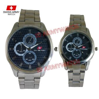 Swiss Army - Jam Tangan Analog Couple - Stainless Silver - Dial Hitam - Bezel Silver SAX 1245-40  