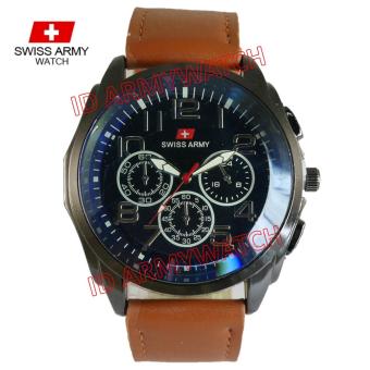 Swiss Army - Jam Tangan Analog Pria - Kulit Coklat Muda - Dial Hitam - Bezel Hitam SAX 1222-06  