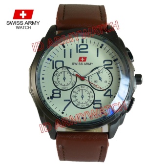 Swiss Army - Jam Tangan Analog Pria - Kulit Coklat Tua - Dial Putih - Bezel Hitam SAX 1222-05  