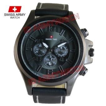 Swiss Army - Jam Tangan Analog Pria - Kulit Hitam - Dial Hitam - Bezel Hitam SAX 1247-01  