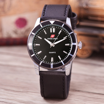 Swiss Army - Jam Tangan Pria - Body Silver - Black Dial - Black Leather - SA-5701A-SB-BLACK LEATHER-CL  