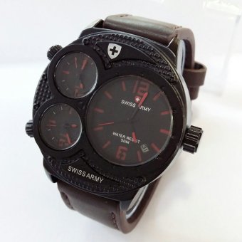 Swiss Army Sa 8023 Merah Jam Tangan Pria - Leather Strap - Coklat Tua  