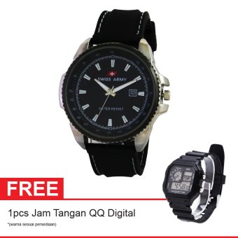 Swiss Army Sport Jam Tangan Pria - Resin - Hitam - SA 12088 FB + Gratis Jam Tangan QQ Digital  