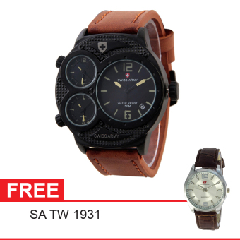 Swiss Army Triple Time Series - Cokelat - Kulit - SA 1060M BL BRW + Gratis Swiss Army SA TW 1931  