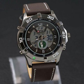 Swiss Time - Jam Tangan Dual Time Pria - Leather Strap - SA 666 AD Brown  