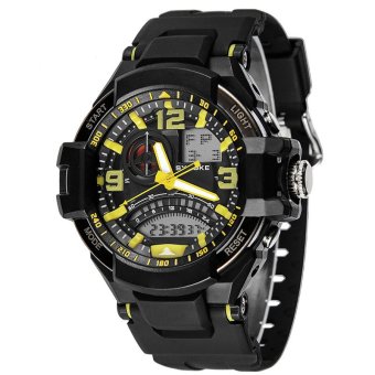 SYNOKE PU Strap Round Dial Digital & Quartz Watch Sport Waterproof Led Watch ss67876_Yellow  