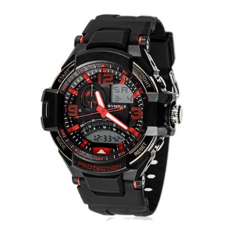 SYNOKE PU Strap Round Dial Digital & Quartz Watch Sport Waterproof Led Watch(Red) - intl  