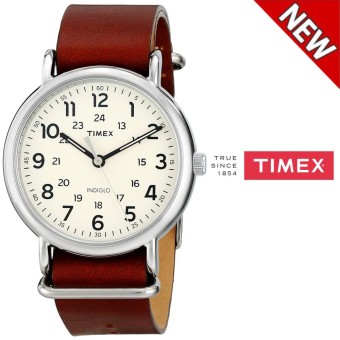 Timex T2P495 Unisex Weekender Oversize Brown Leather Slip-Thru Strap Watch(Brown) - intl  