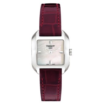 Tissot Original Jam Tangan Wanita T-Wave T02.1.265.71Round Mother of Pearl Dial Red Leather - Silver Merah  