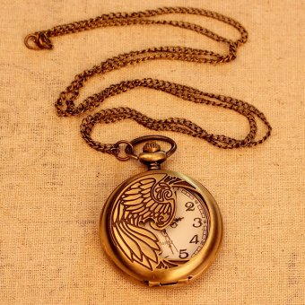 tongzhi Bronze Pocket Watch Necklace Quartz Pendant Vintage Unisex Men Women With Long Chain New Arrival (bronze) - intl  