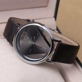 Triangle Hollow Quartz Analog Leather Strap Watch - YQ007 - Black  
