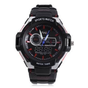 TVG 801 Men Dual Movt Quartz Digital Watch Chronograph Luminous LED Display Water Resistance Wristwatch (Red)  