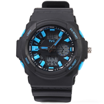 TVG KM - 391 Multifunctional Male Dual Movt Watch LED Display Calendar 3ATM Sport Wristwatch (Blue)  