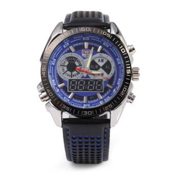 TVG KM - 568 Male Dual Movt Quartz Watch 50m Water Resistance Luminous Pointer Multifunctional LED Digital Wristwatch (Blue)  