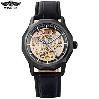 TWINNER fashion brand men mechanical watches leather strap casual men's automatic skeleton silver case watches relogio masculino - intl  