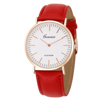 Two-pin Silver Case Geneva Belt Table Ultra-thin Two Ladies Quartz Watch-Red With Rose Gold Shell White Flour - intl  