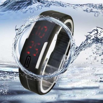 Ultra Thin Men Girl Sports Silicone Digital LED Sports Wrist Watch black - intl  