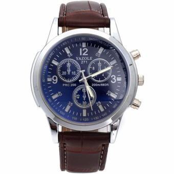 UNC Yazole Luxury Fashion Faux Leather Mens Blue Ray Glass Quartz Analog Watches - intl  