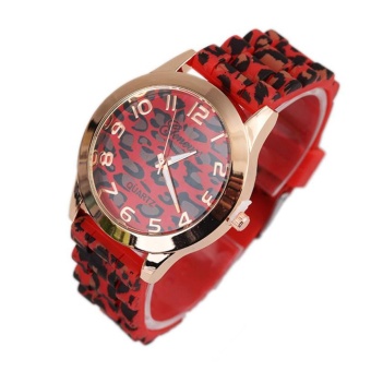 Unisex Geneva Leopard Silicone Jelly Gel Quartz Analog Wrist Watch Gold RD - intl  