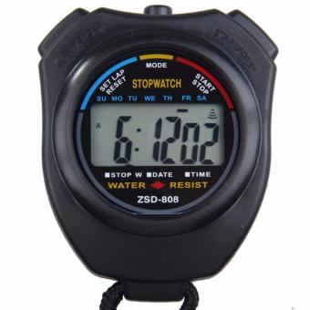 Universal Professional Stopwatch Handheld LCD Chronograph Timer with Strap - Black  