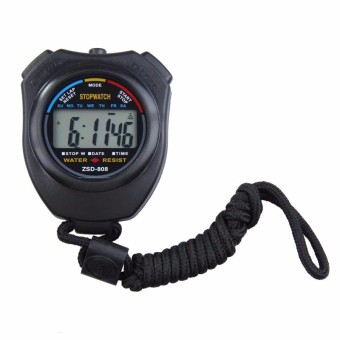 Universal Professional Stopwatch Handheld LCD Chronograph Timer with Strap - Hitam  